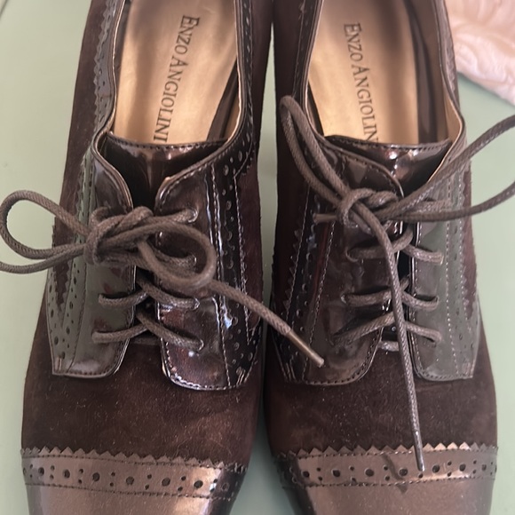 Vintage Stunning Enzo Angiolini Aeemelle Brown Laced Oxford Block Heels Size 8M - Picture 4 of 15
